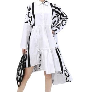 NEW Stella Marina Collezione Geometric Print Mid Length Ruffle Dress One Size